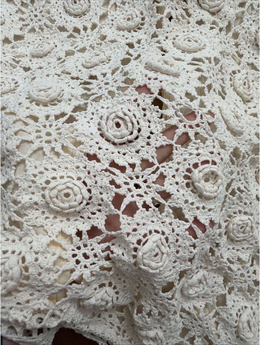 VTG Lot 3 Crochet Floral Pillow Cover Sham Ivory & 4 Accent Pillows Cottage Gran - Picture 11 of 12